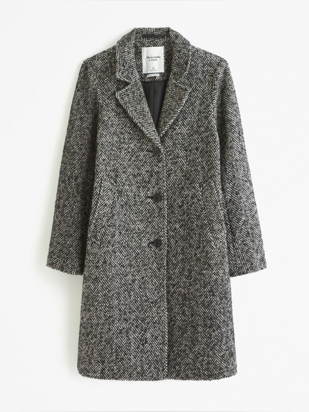 ABERCROMBIE Wool-Blend Textured Dad Coat In Grey Herringbone Size Large